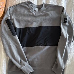 ALO Yoga Gray Crewneck Sweater with Black Panel
